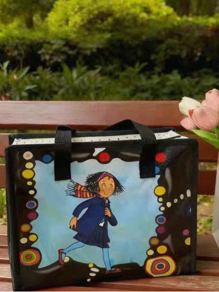 Colorful Illustrated Tote Bag With Playful Girl Graphic
